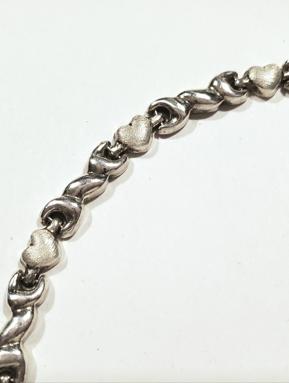 Heart Wave Link Bracelet 925 Sterling Silver brushed polished mix 7"